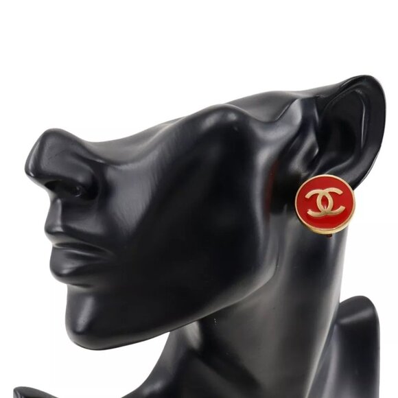 CHANEL Earring Red/gold Plated Gold 8.5g Women - Picture 2 of 7